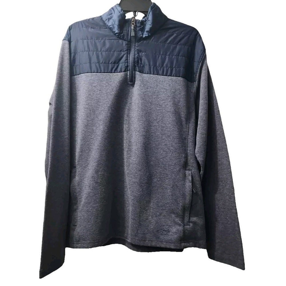 Eddie Bauer Men Size XL‎ Quilted Shoulder Pullover Gray Blue 1/4 Zip